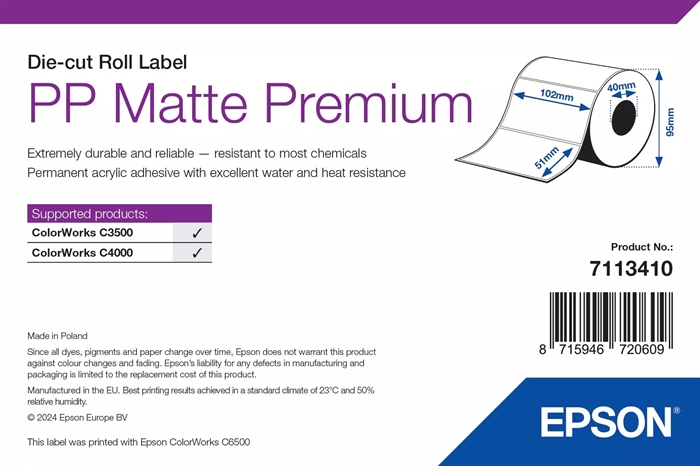 Epson PP Matte Label Premium, Etichete decupate, 102 x 51mm (535 etichete)