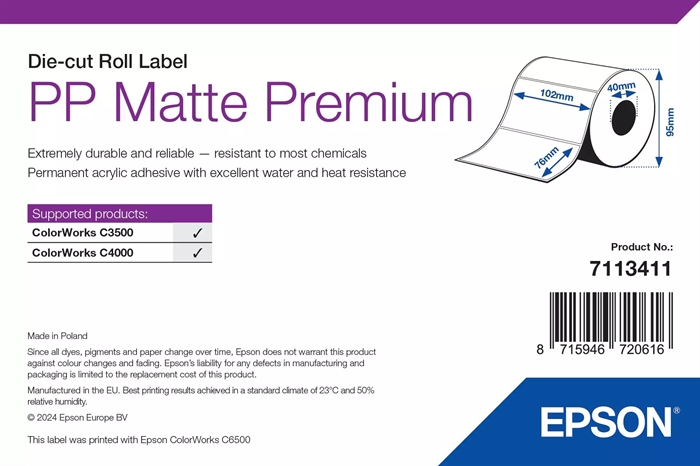 Epson PP Etichete Mat Premium, Etichete perforate, 102 x 76mm ( 365 Etichete )