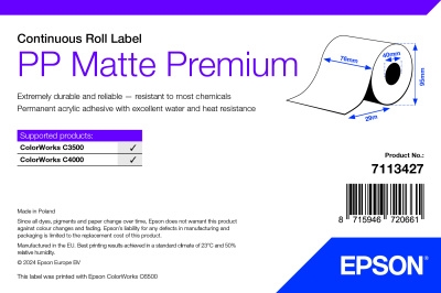 Epson PP Matte Label Premium, Rulou Continu, 76mm x 29m