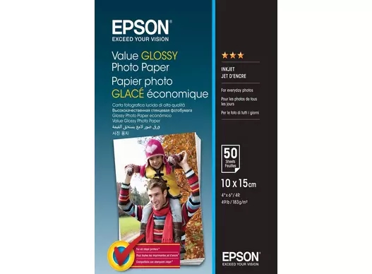 Hârtie Foto Lucioasă Epson Value 183 g/m2 - 10x15cm - 50 de Foi